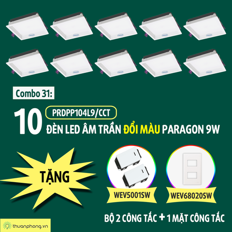 Combo đèn led âm trần đổi màu 9W + công tắc 31