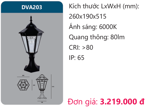 Đèn led sân vườn năng lượng mặt trời Duhal DVA203