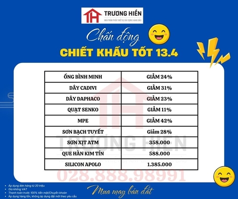 CHIẾT KHẤU VẬT TƯ ĐIỆN NƯỚC NGÀY 13/4 – ƯU ĐÃI LỚN CHO ĐẠI LÝ, CHỦ SHOP