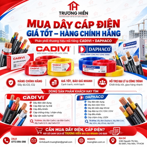 Mua Dây Cáp Điện Chính Hãng Giá Tốt Tại TP.HCM – CADIVI, DAPHACO Có Sẵn Tại TRƯƠNG HIỀN