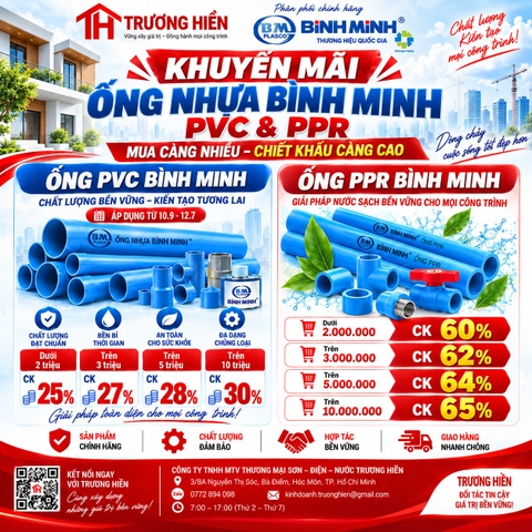 Ống Nhựa Bình Minh Khuyến Mãi Lớn – Chiết Khấu Hấp Dẫn Tại Trương Hiền