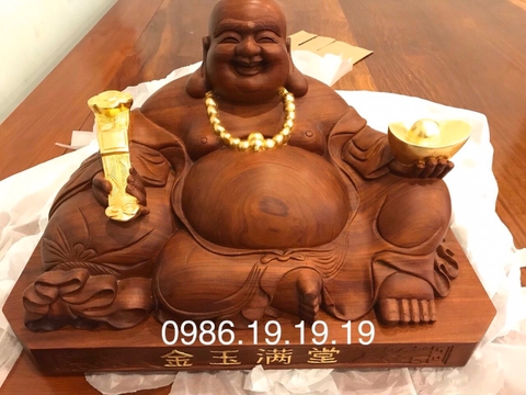 Tượng di lặc thần tài gỗ hương dát vàng 24k