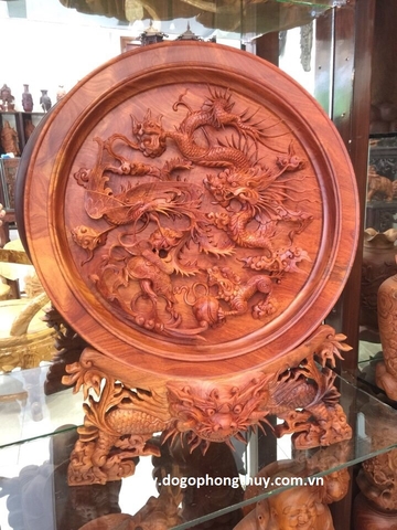 Tranh Đĩa tứ linh gỗ hương Đaklak nguyên khối, đk 30cm dày 3cm 