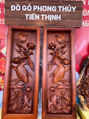 Tranh lý ngư vọng Nguyệt gỗ Hương Gia lai