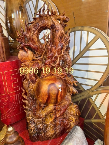Tượng Nhất Long vờn Ngọc gỗ hương Gia Lai