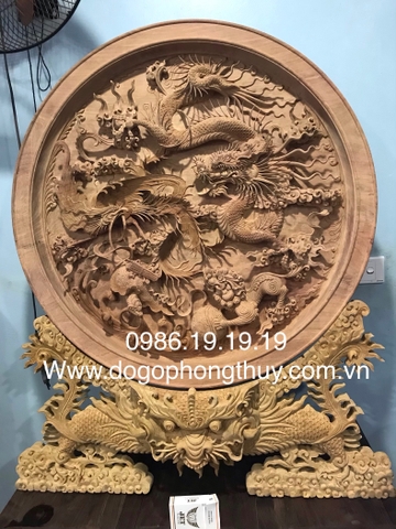 Tranh Đĩa Tứ Linh Gỗ Hương Gia Lai, Cao 96cm rộng 80cm dây 10cm