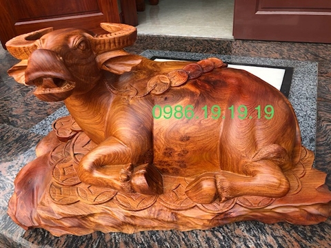 Tượng Trâu Gỗ Hương Gia Lai Khủng Cao 48cm Rộng 79cm Sâu 50cm