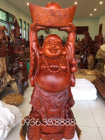 Tượng Di Lặc dâng bát vàng, gỗ hương  cao 50cm rộng 30cm sâu 20cm 