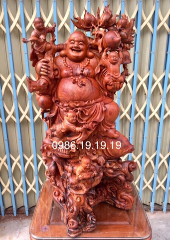 Tượng Di lặc Ngũ Phúc Gỗ Cẩm Lai, Cao 106cm rộng 50cm sâu 40cm