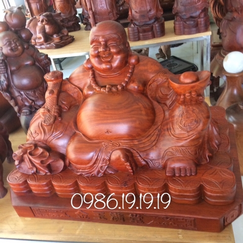 Tượng phật di lặc thần tài gỗ hương, Cao 42cm rộng 60cm sâu 40cm 