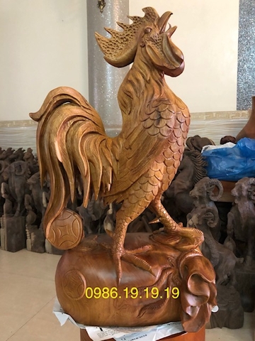 Tượng Gà Trống Gỗ Nu Bách Xanh, Mộc Châu Sơn La Cao 66cm rộng 40cm sâu 25cm