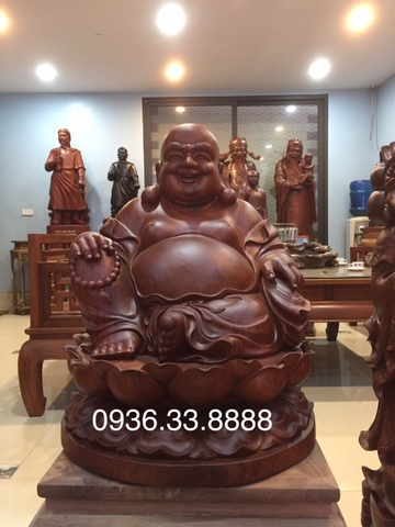 Tượng phật di lặc ngồi đài sen, Cao 70cm rộng 56cm sâu 56cm