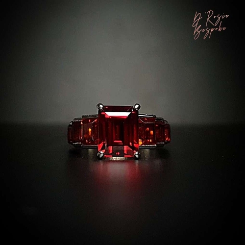 NHẪN NAM ĐÁ GARNET - VÀNG TRẮNG 14K