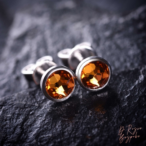 KHUYÊN TAI NỤ VÀNG TRẮNG 10K - SWAROVSKI CRYSTAL MÀU AMBER