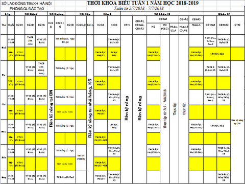THỜI KHÓA BIỂU TUẦN 1 TỪ 02.7 DEN 07.7.2018