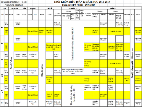 THỜI KHÓA BIỂU TUẦN 13 TỪ 24/9 ĐẾN 29/9/2018