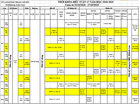 THỜI KHÓA BIỂU TUẦN 17 TỪ 22/10 ĐẾN 27/10/2018