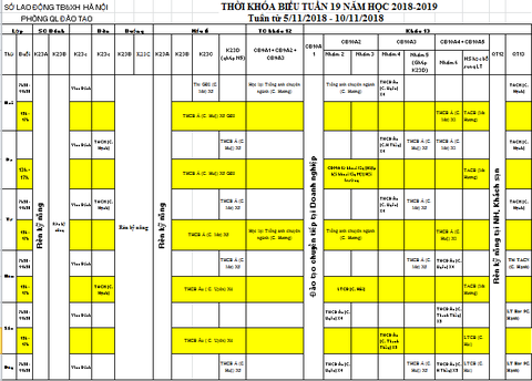 THỜI KHÓA BIỂU TUẦN 19 TỪ 05/11 ĐẾN 10/11/2018