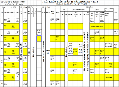 THỜI KHÓA BIỂU TUẦN 21 TỪ 11/12 ĐẾN 16/12/2017