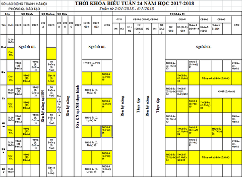 THỜI KHÓA BIỂU TUẦN 24 TỪ 02/01 ĐẾN 06/01/2018