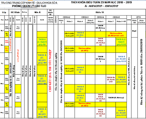 THỜI KHÓA BIỂU TUẦN 29 Từ 14/01 ĐẾN 19/01/2019