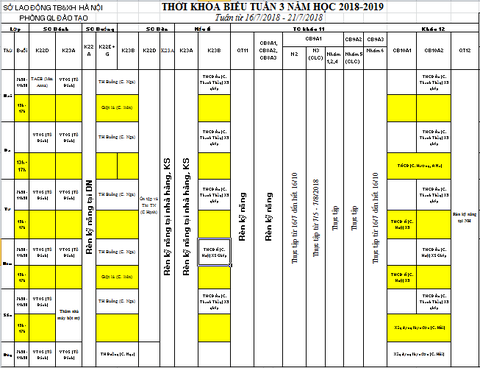 THỜI KHÓA BIỂU TUẦN 3 TỪ 16/7 ĐẾN 21/7/2018