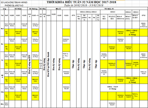 THỜI KHÓA BIỂU TUẦN 32 TỪ 26.02 ĐẾN 03.3.2018