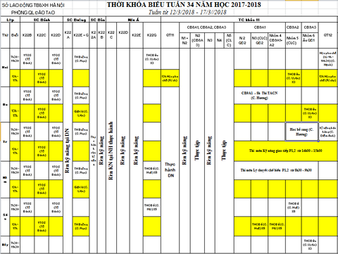 THỜI KHÓA BIỂU TUẦN 34 TỪ 12/3 ĐẾN 17/3/2018