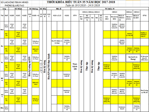 THỜI KHÓA BIỂU TUẦN 35 TỪ 19/3 ĐẾN 24/3/2018