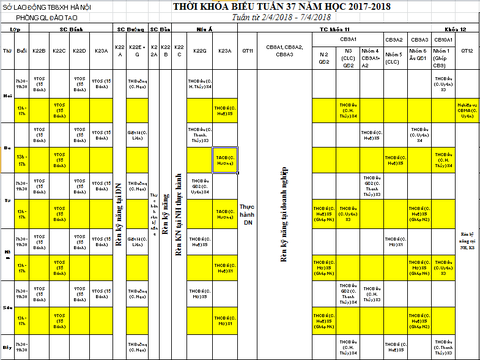 THỜI KHÓA BIỂU TUẦN 37 TỪ 02/4/2018 ĐẾN 07/4/2018