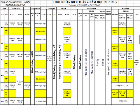 THỜI KHÓA BIỂU TUẦN 4 TỪ 23.7 ĐẾN 28.7.2018