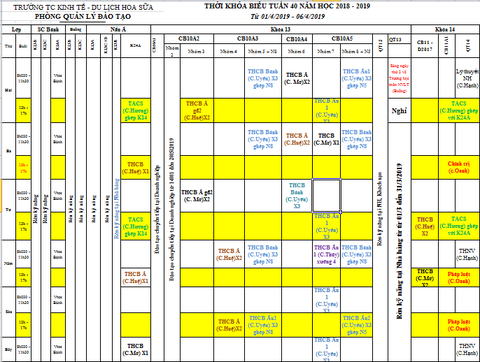 THỜI KHÓA BIỂU TUẦN 40 TỪ 01/4 đến 06/4/2019