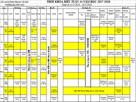 THỜI KHÓA BIỂU TUẦN 44 TỪ 21/5 ĐẾN 26/5/2018