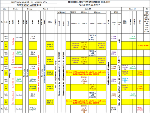THỜI KHÓA BIỂU TUẦN 45 TỪ 06/5 ĐẾN 11/5/2019