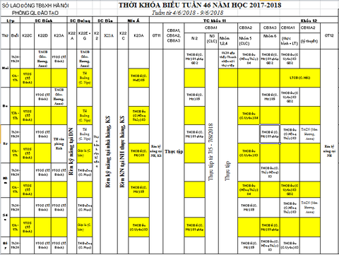 THỜI KHÓA BIỂU TUẦN 46 TỪ 04/6 ĐẾN 09/6/2018
