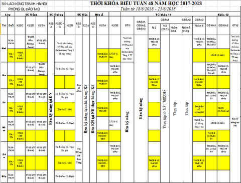 THỜI KHÓA BIỂU TUẦN 48 TỪ 18/6 ĐẾN 23/6/2018
