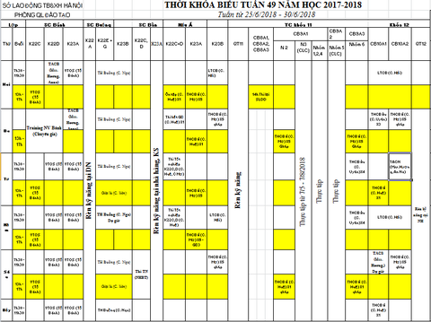 THỜI KHÓA BIỂU TUẦN 49 TỪ 25/6 ĐẾN 30/6/2018