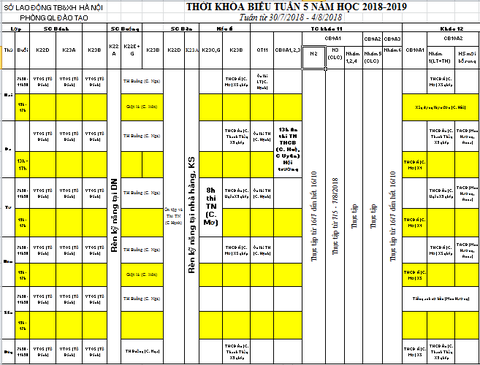 THỜI KHOA BIỂU TUẦN 5 TỪ 30.7 ĐẾN 04.8.2018