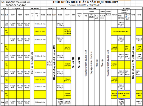 THỜI KHÓA BIỂU TUẦN 6 TỪ 06/8 ĐẾN 11/8/2018