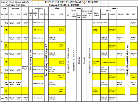 THỜI KHÓA BIỂU TUẦN 9 TỪ 27/8 ĐẾN 01/9/2018
