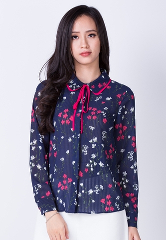 Áo sơ mi HeraDG màu xanh navy hoa lá