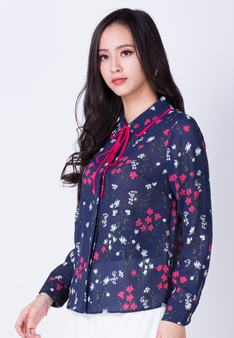 Áo sơ mi HeraDG màu xanh navy hoa lá
