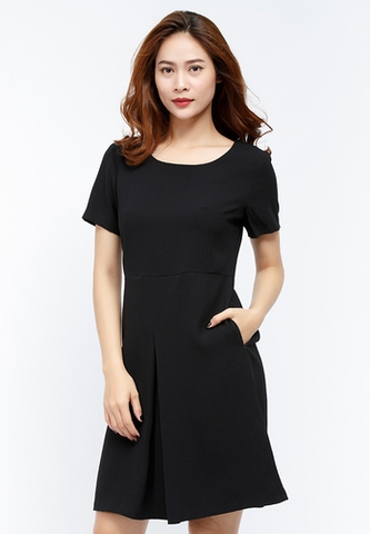 Đầm RAKU RAKU tay ngắn chiết ly tôm màu đen
