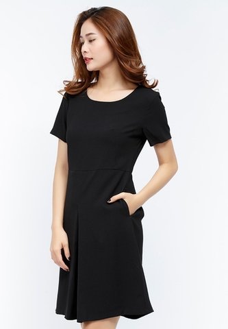 Đầm RAKU RAKU tay ngắn chiết ly tôm màu đen