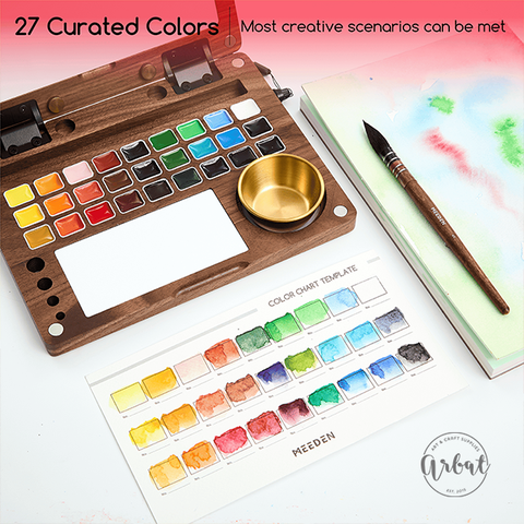 Bộ Màu Nước Cao Cấp MEEDEN Premium Artist Khay Gỗ Óc Chó Đen Mỹ - 27 Màu
