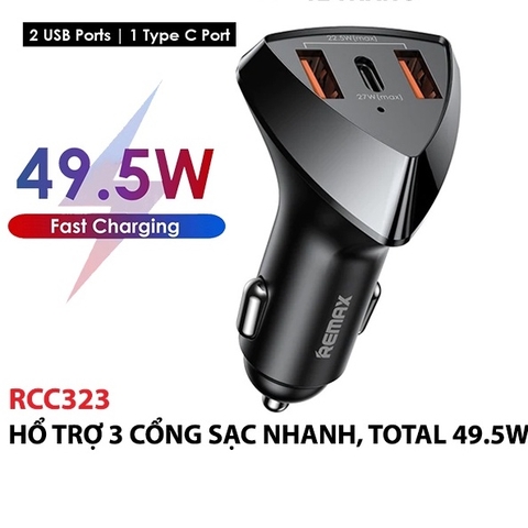 Củ sạc trên Ôtô Remax RCC323-49.5W ( 2USB + PD)