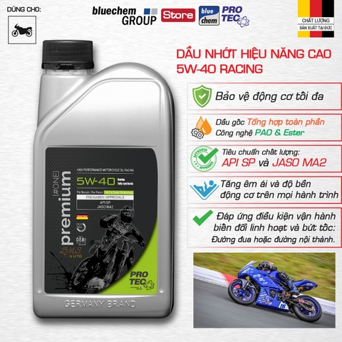 Dầu nhớt Mô tô Hiệu suất cao PRO-TEC premium#ONE 5W-40 Racing