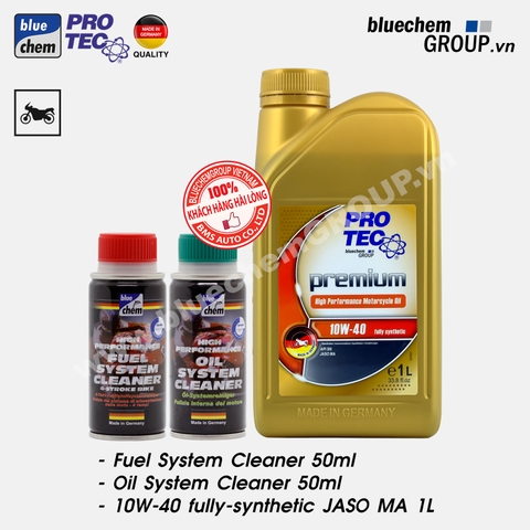 Combo bluechem Làm sạch và dầu nhớt Hiệu năng cao 10W-40 dành cho mô tô xe máy