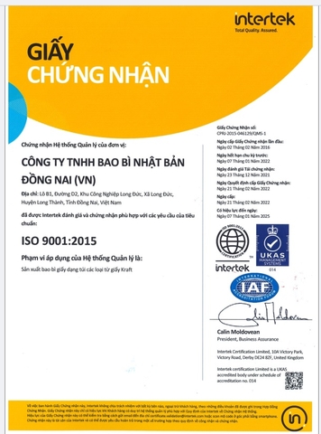 chứng chỉ ISO của JPTDN