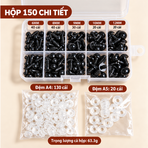 Hộp 150 Mắt  Thú  Xoắn Ốc Đủ Size Từ 6mm-12mm